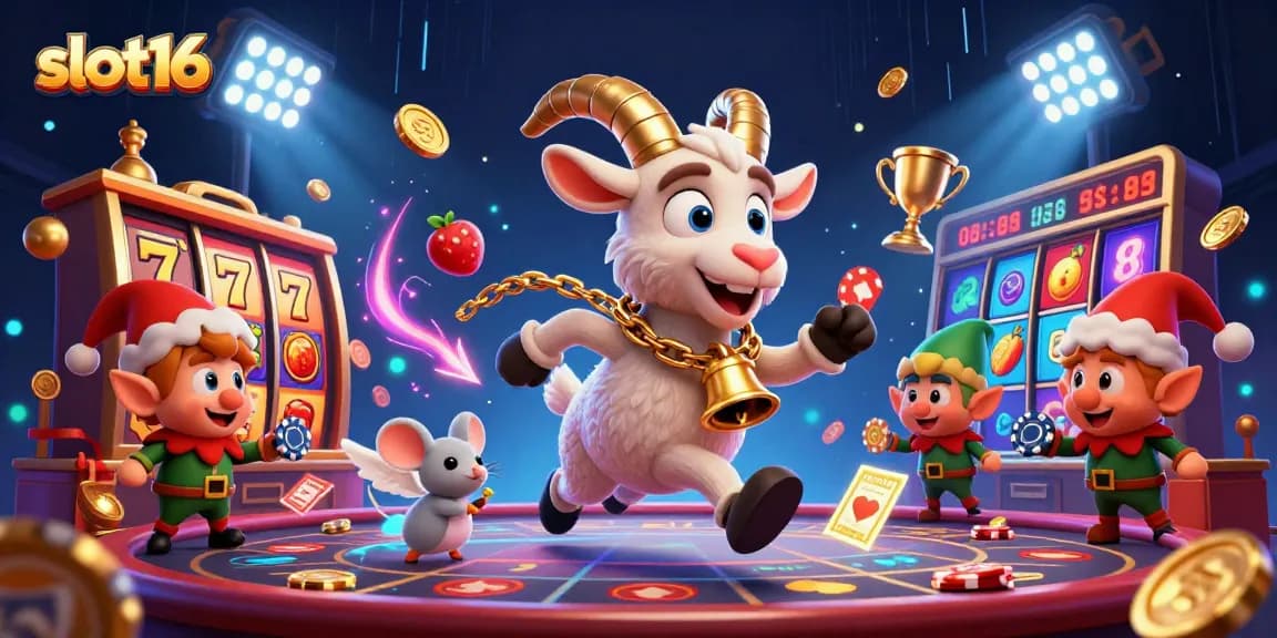 Engage with exciting slot16 games featuring a chaotic casino scene with vibrant characters.