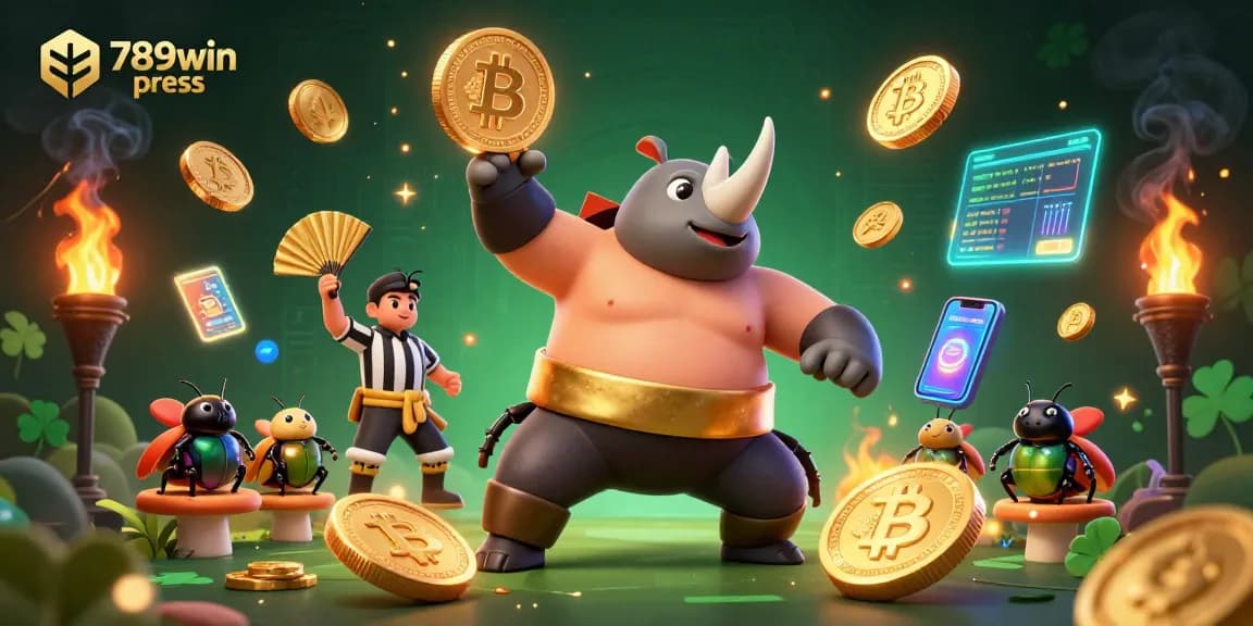 Experience excitement at 789win press with a cartoon beetle sumo match in vibrant casino-themed action.