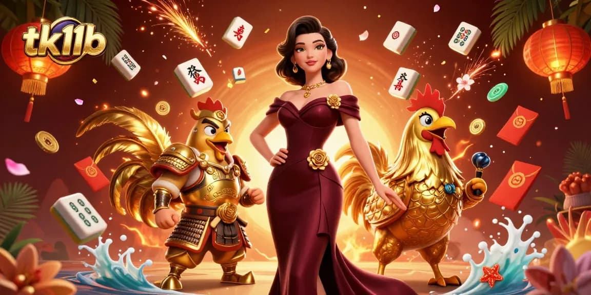 Experience thrilling gaming at tk11b, featuring glamorous characters surrounded by casino elements.