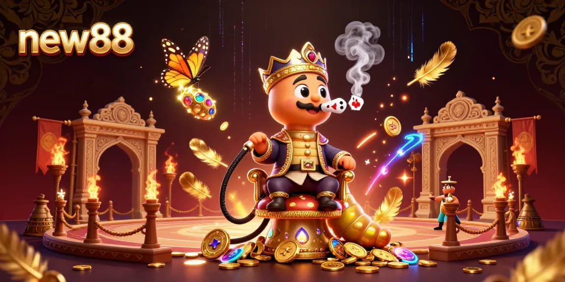 Experience new88 with a lively 3D illustration showcasing gamers enjoying vibrant casino action.