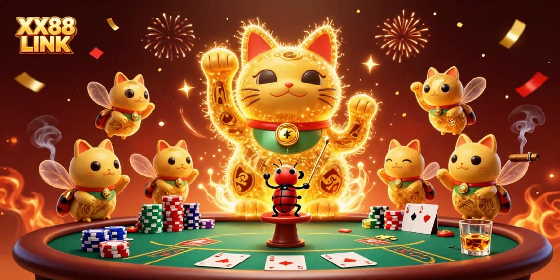 Play games with luck at XX88 LINK with the mesmerizing lucky cat and poker elements.
