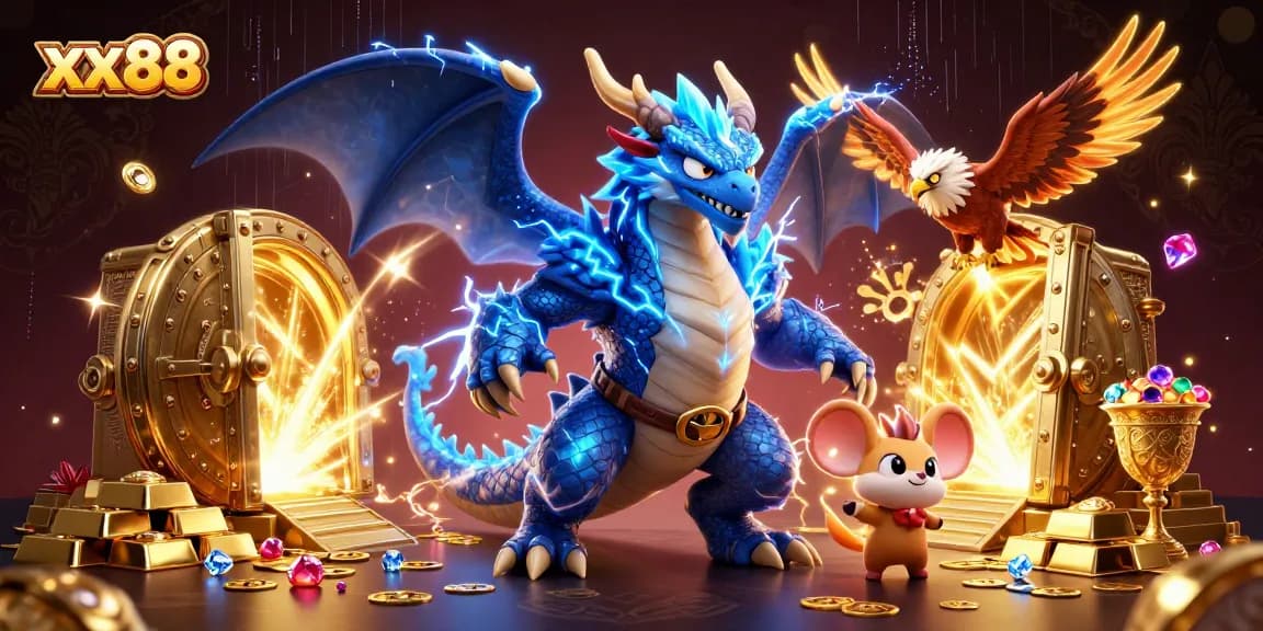 Join the excitement at xx88 with a dynamic casino illustration featuring diverse gaming elements.