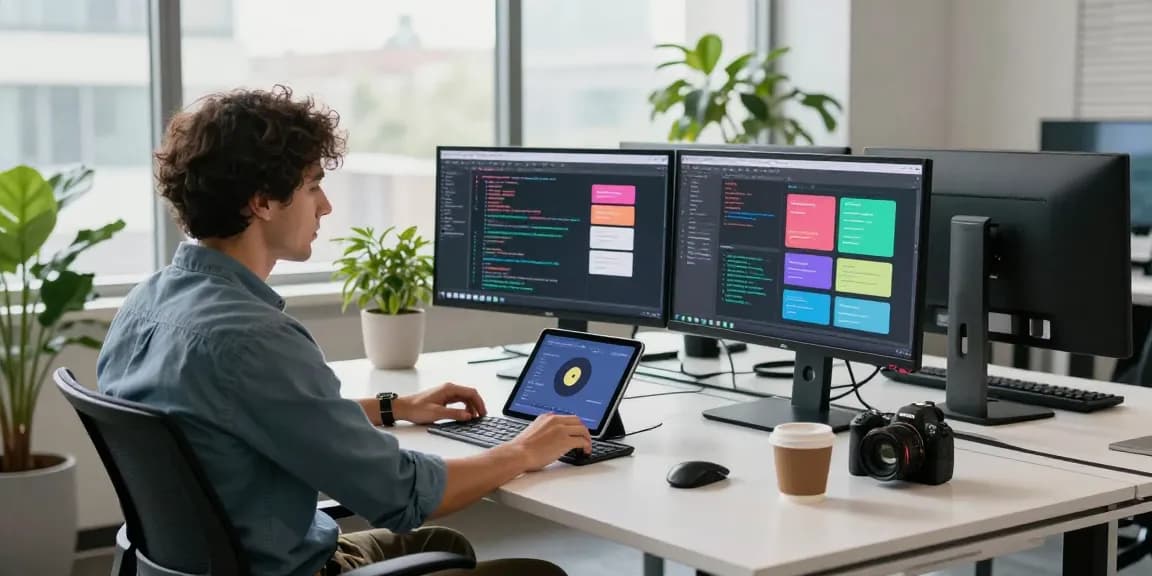 Motchill software developer collaborating in a tech workspace filled with innovation