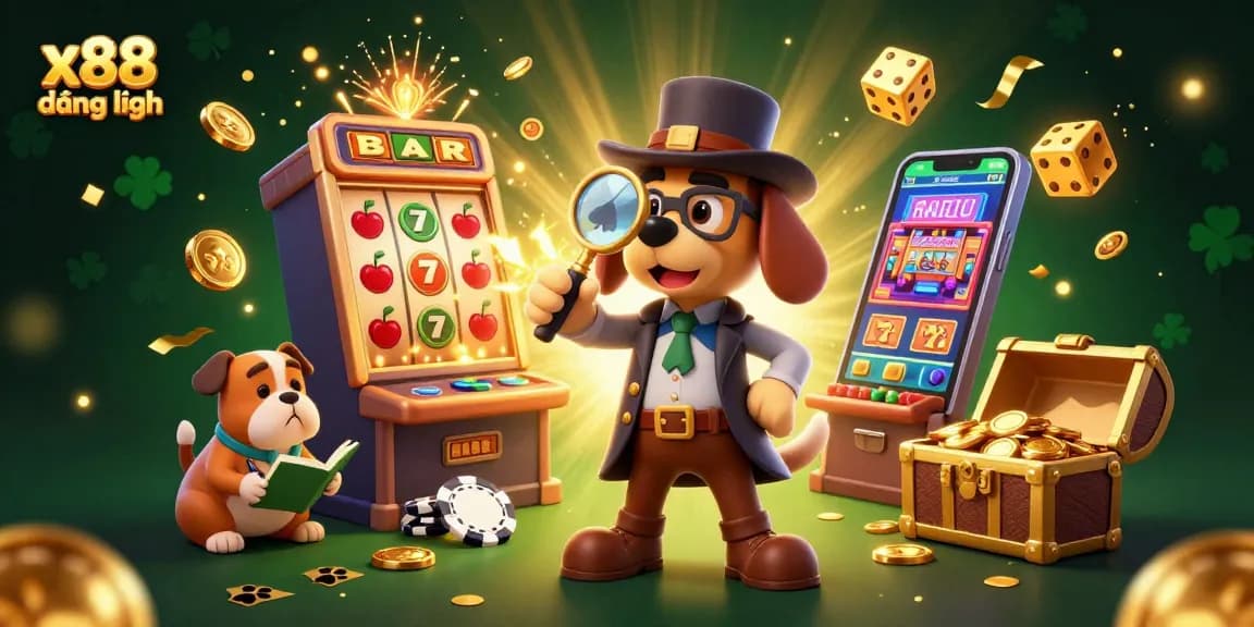 Join the action at x88 đăng nhập with a detective and his bulldog in a vibrant casino scene