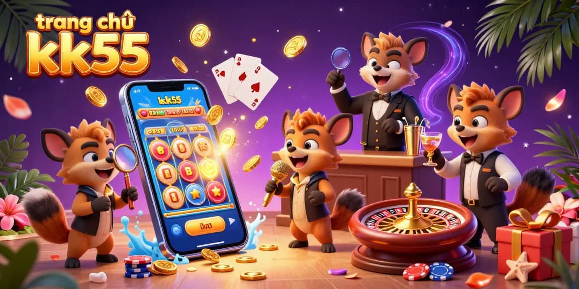 Engage with the colorful casino scene on trang chủ kk55 featuring lively hyenas amidst vibrant gaming elements.