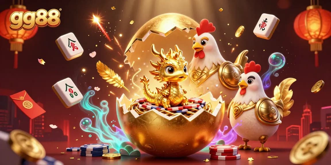 Experience the excitement of gg88 with a golden dragon and poker chips, rich in gambling elements.