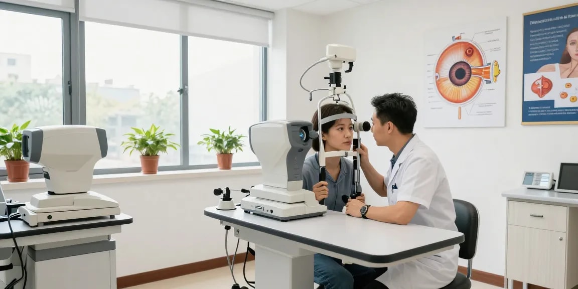 Patient receiving eye examination at SNU Eye Clinic, snuseoulglobal.com/ru, highlighting advanced care and technology.