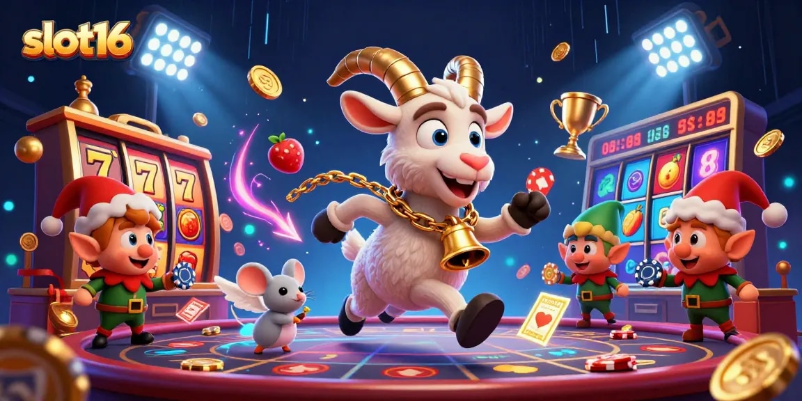Engage with exciting slot16 games featuring a chaotic casino scene with vibrant characters.