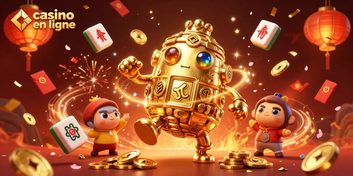 Jouez à des jeux excitants de casino en ligne avec un golem d'or et des éléments festifs.