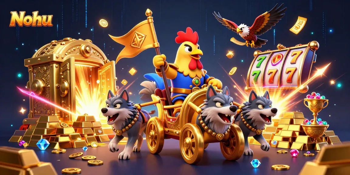 Nohu challenges players with a thrilling jackpot scene featuring golden treasures and dynamic slot reels.