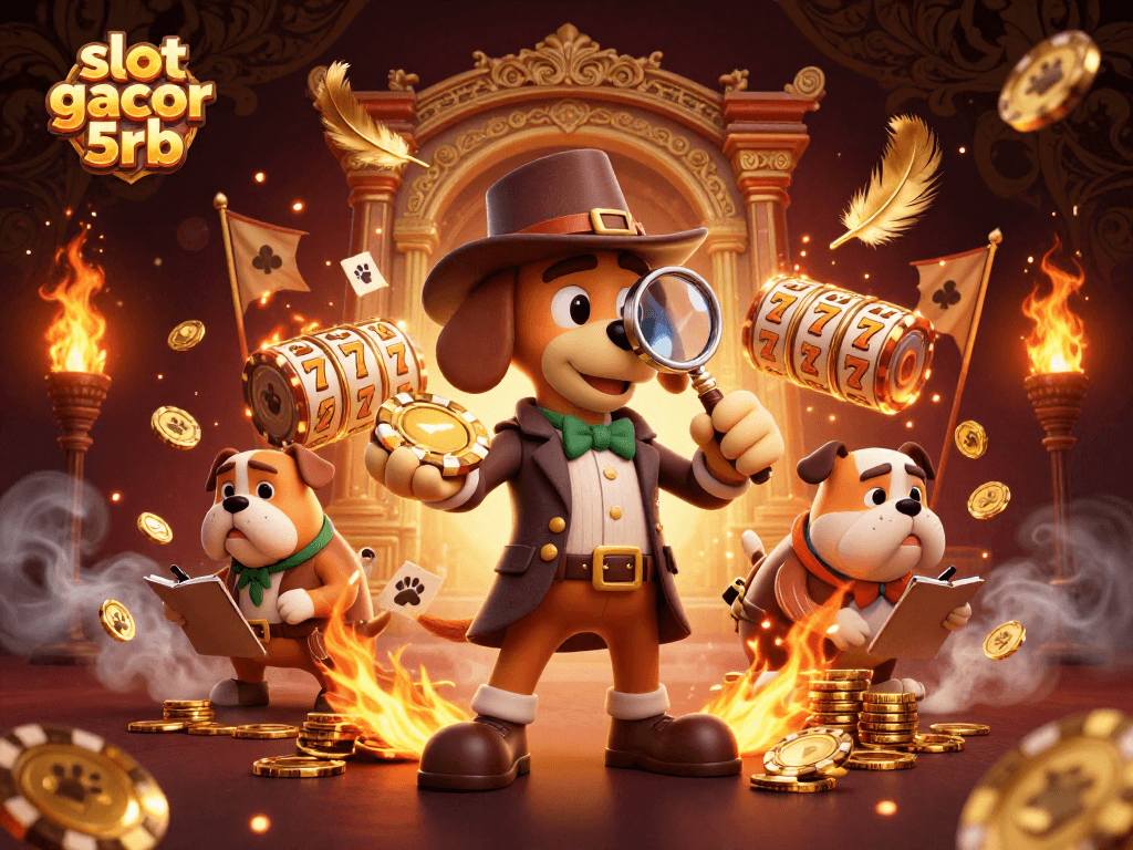 Engage with slot gacor 5rb action in this vibrant, detailed casino scene featuring cartoon characters.