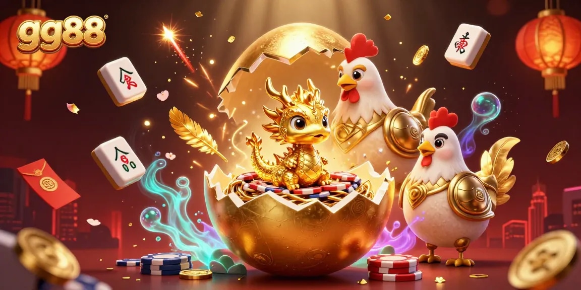 Experience the excitement of gg88 with a golden dragon and poker chips, rich in gambling elements.