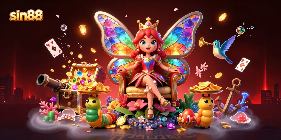 Engaging with sin88's colorful casino paradise, players win big amid vibrant 3D elements and glowing gems.
