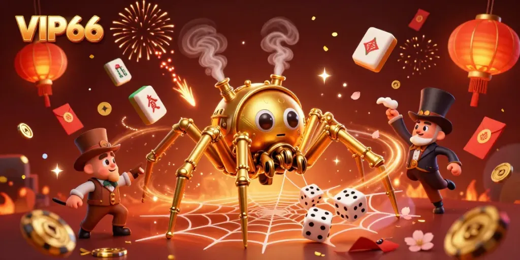 Experience thrilling moments at VIP66 with our vibrant online casino illustration showcasing playful characters and casino symbols.