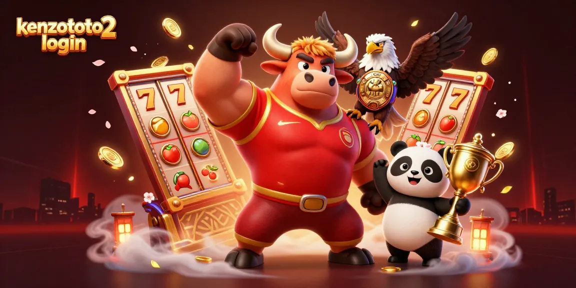 Permainan menarik di kenzototo2 login dengan simbol slot keberuntungan dan elemen bertema kasino.