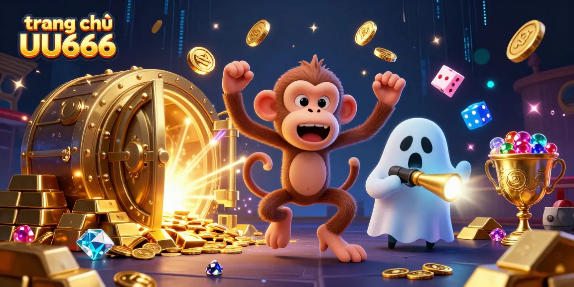Experience the vibrant thrills of trang chủ UU666 with a ghost-hunter puppy tracking a mischievous monkey in a casino.