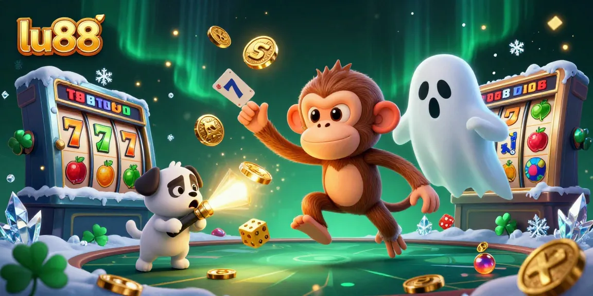Experience thrilling gameplay at lu88 with a magical poltergeist monkey juggling in an animated casino.