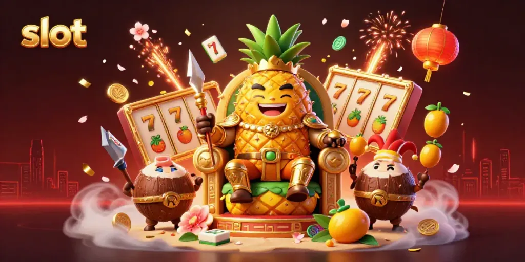 Engage with the slot gaming experience featuring vibrant characters and dynamic casino elements.