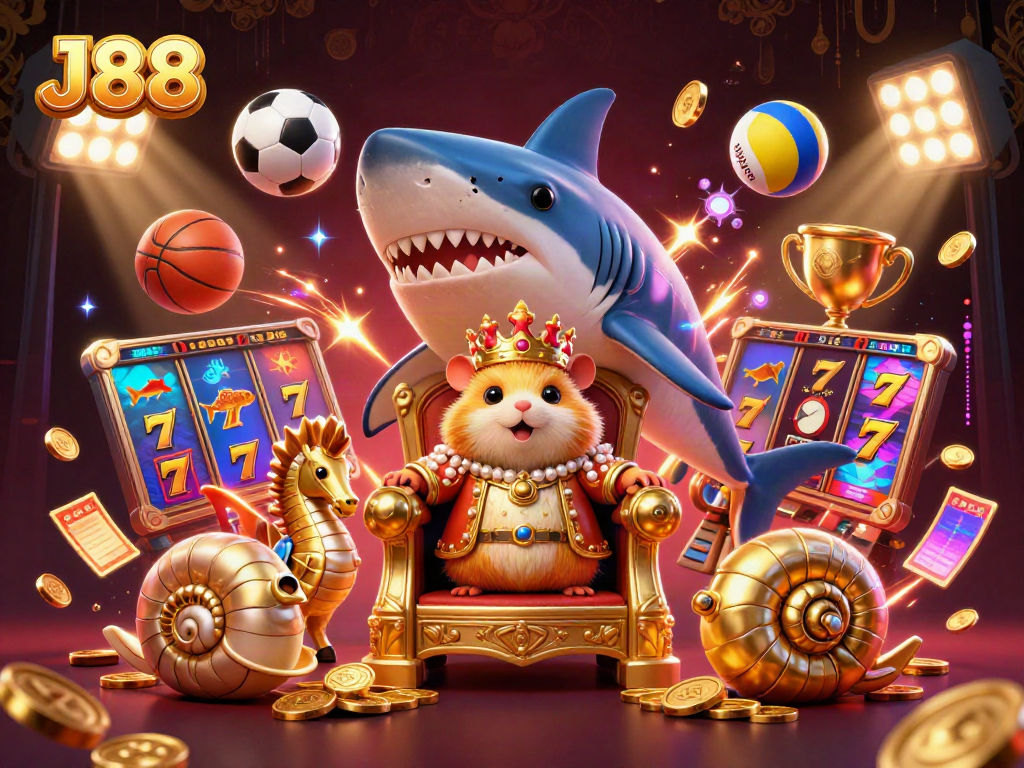 J88 engaging characters surrounded by vibrant casino elements for dynamic gambling scenarios
