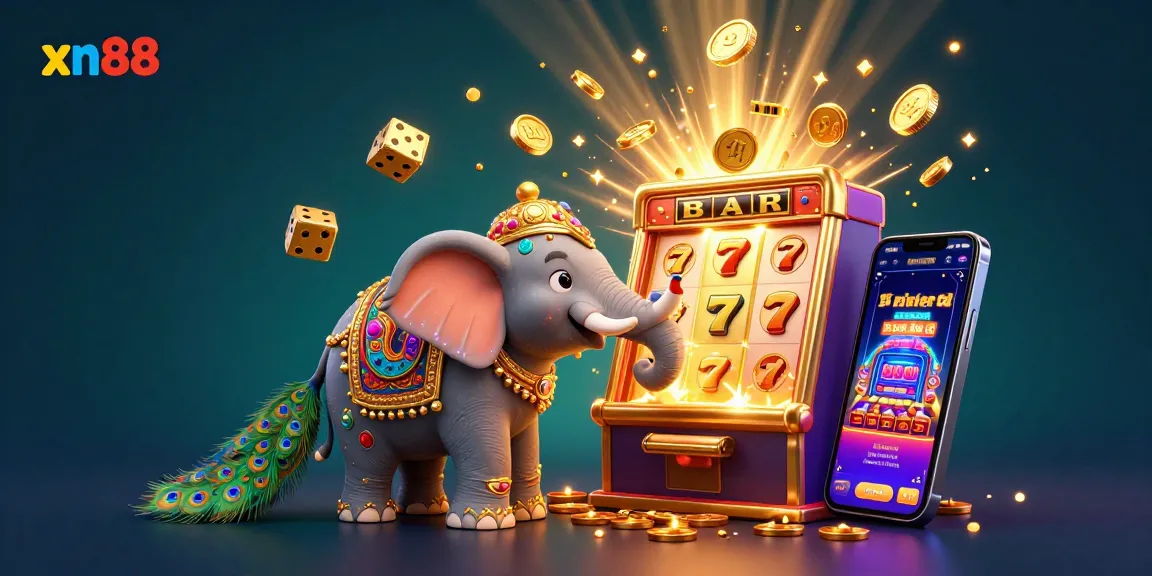 Experience the thrill of winning at xn88 with a dynamic cartoon casino scene filled with exciting game elements.