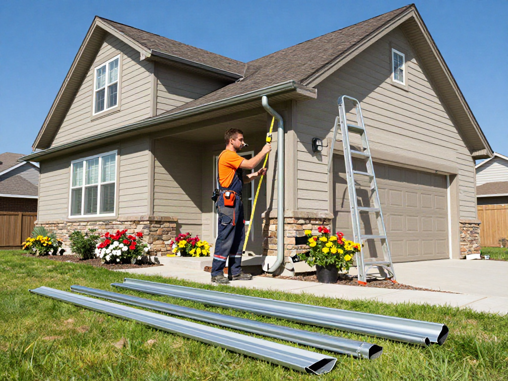 Spokane gutter company technician installing seamless gutters on a residential home.