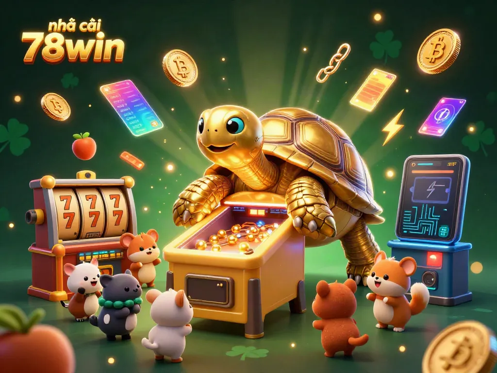 Experience excitement at nhà cái 78win with thrilling slot games and vibrant characters in a lively casino scene.