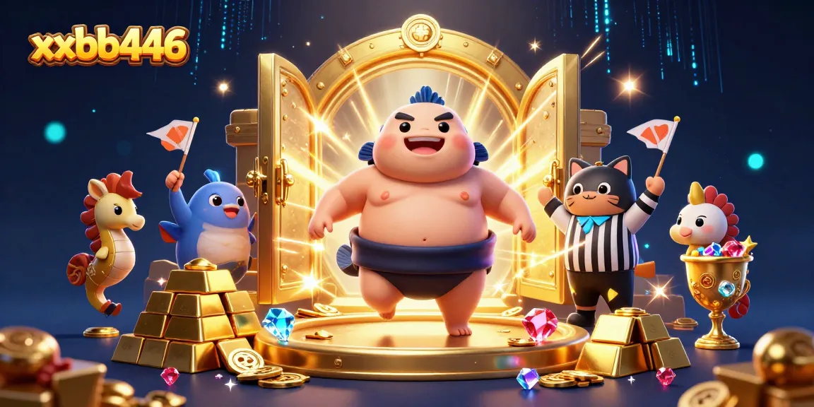 Join the excitement of xxbb446 with a colorful 3D casino scene featuring a playful fugu and treasures.