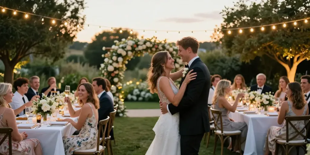 Hochzeit DJ Berlin Brandenburg bei romantischer Feier mit tanzendem Paar.