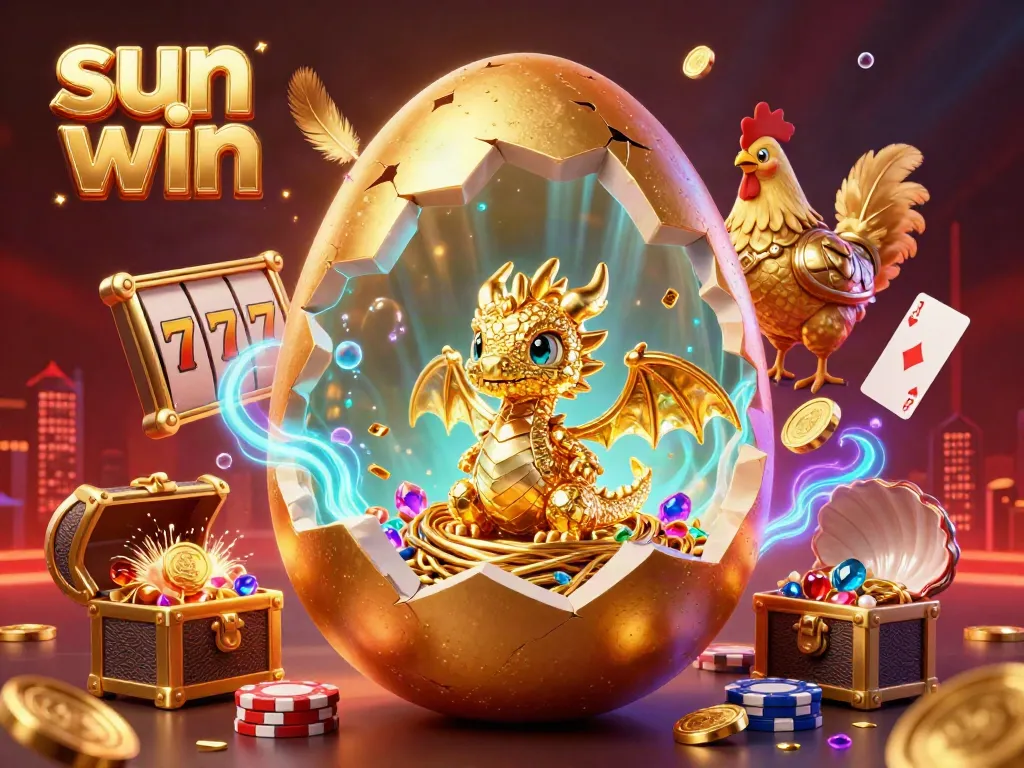 Experience thrilling games of chance at sun win with a golden dragon and vibrant casino elements.