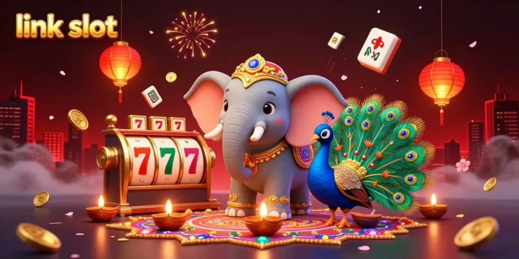 Activate your game with link slot jackpot opportunities in a dynamic casino-themed illustration.