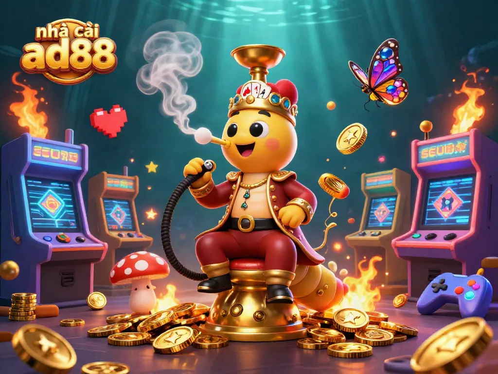 Experience the excitement of nhà cái ad88 with a vibrant casino-themed 3D illustration featuring dynamic characters and game elements.