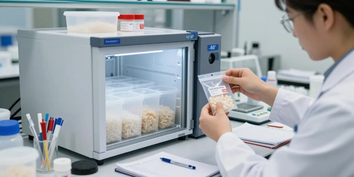 Proper storage protocols for lyophilisation peptides in laboratory settings with sealed vials and cold storage units.