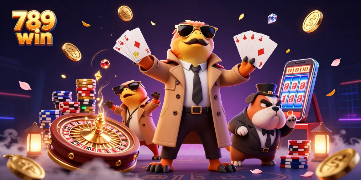 Experience the thrill of 789 win in a dynamic casino scene with raptors and gaming elements.