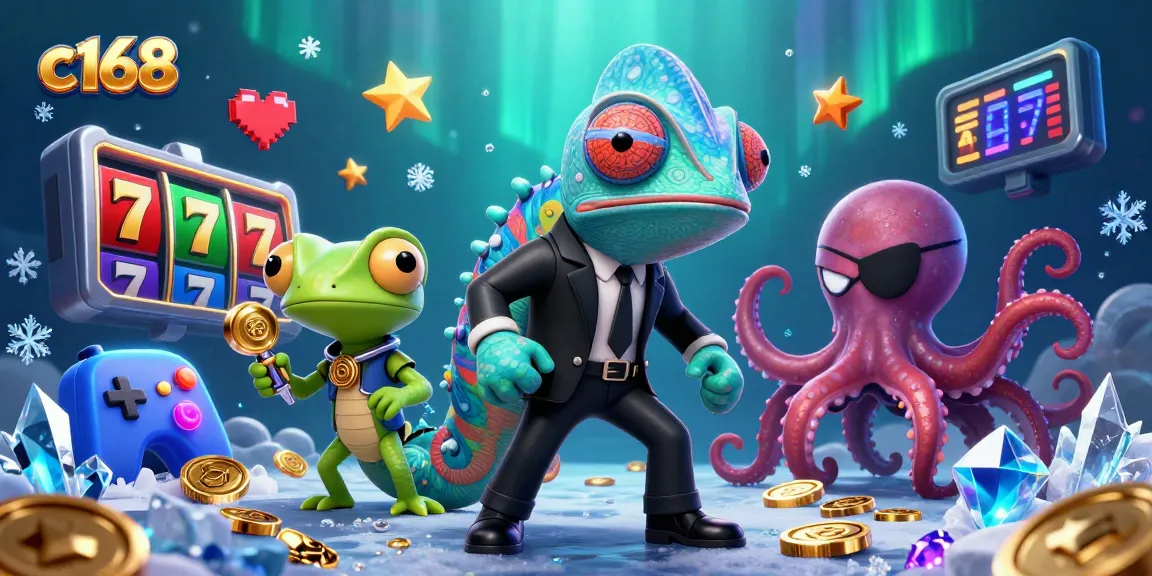 Engage with thrilling slot games at c168, featuring colorful characters and casino elements.
