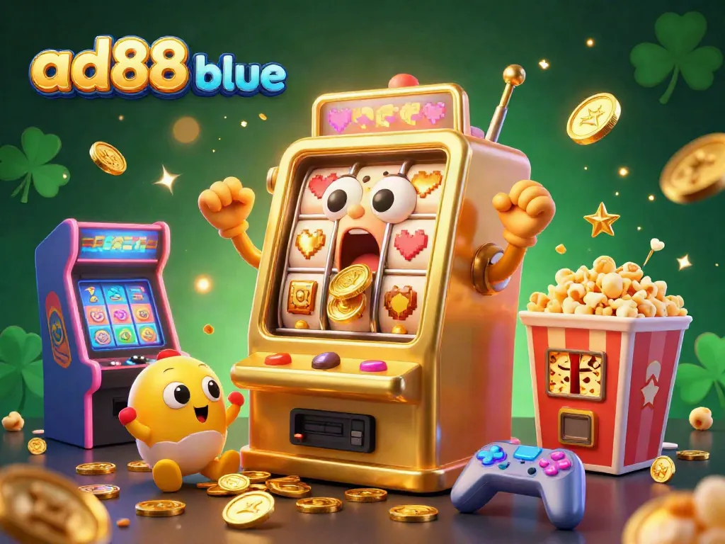 Spin the wheels of fortune with ad88 blue, showcasing thrilling jackpots and vibrant arcade elements.