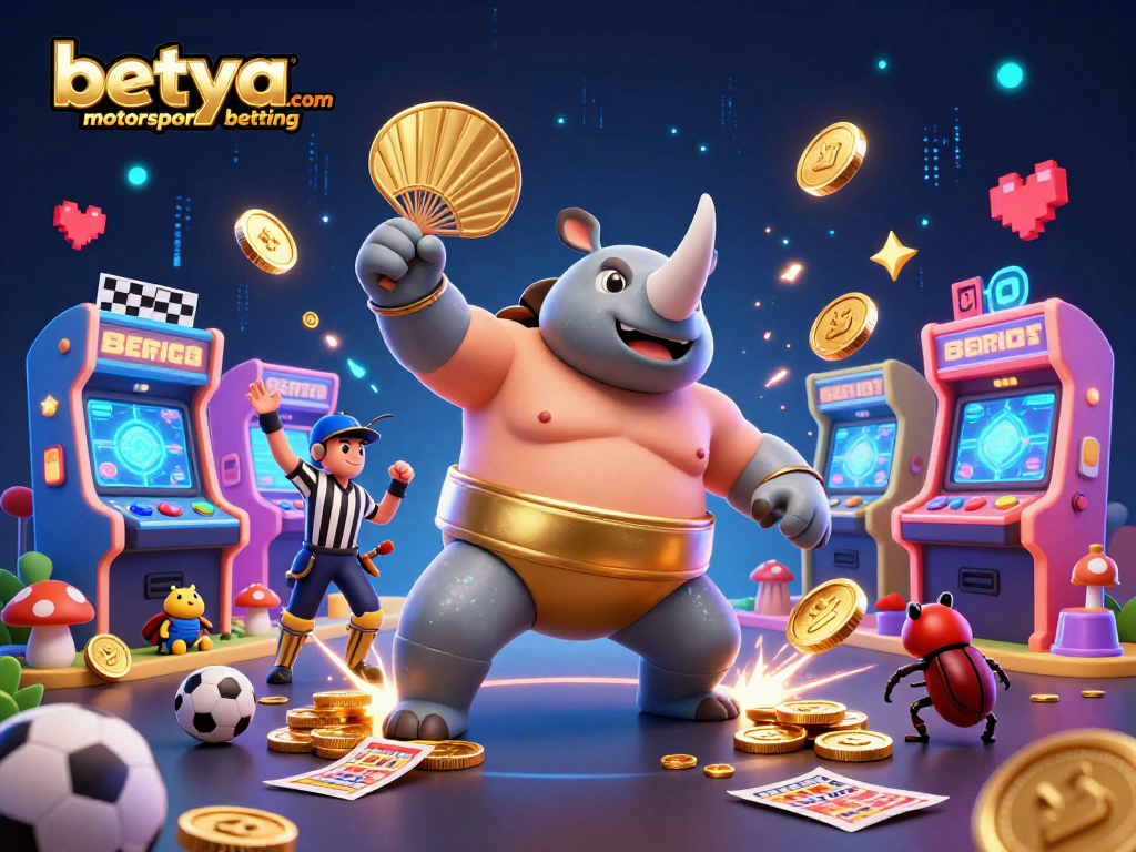 Engage with betya.com motorsport betting thrills featuring a vibrant 3D beetle champion amidst racing glory.