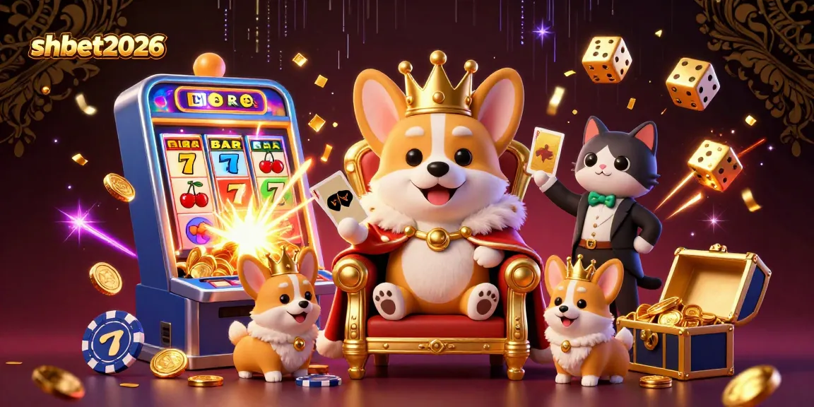 Experience thrilling wins at shbet2026 with a lively royal corgi in a vibrant casino scene.