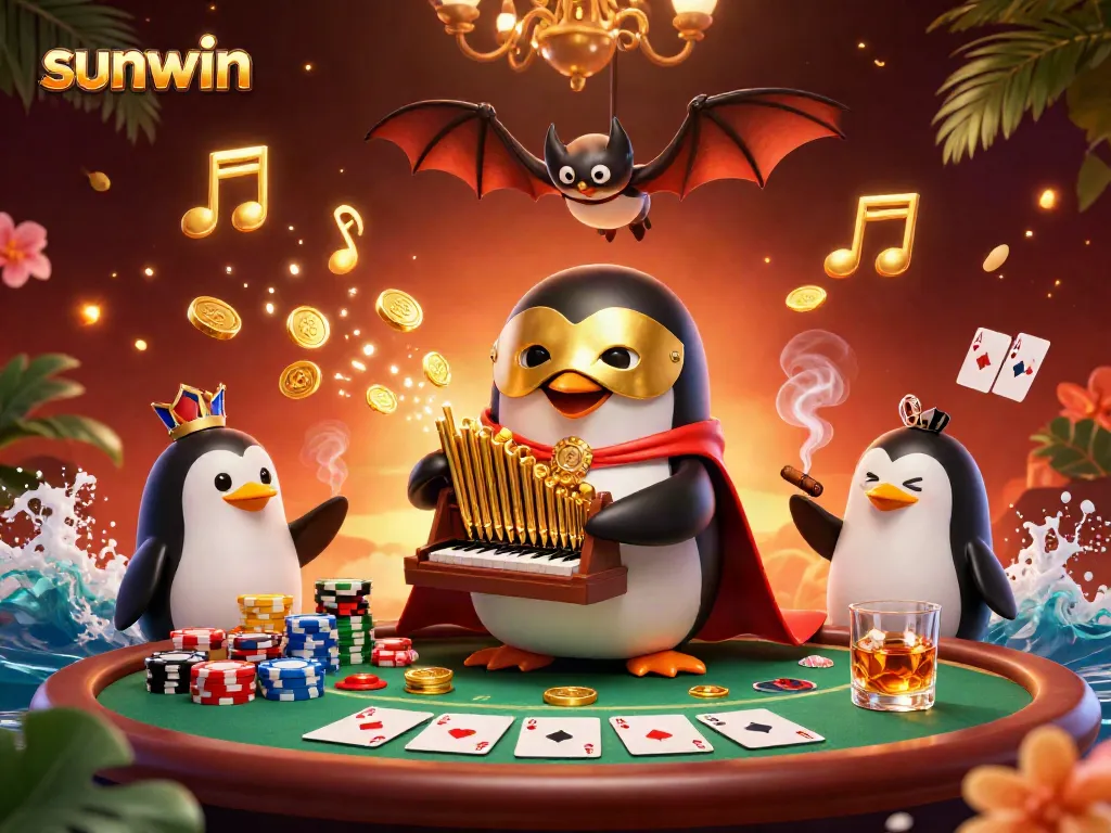 Experience the thrill of gambling at Sunwin with a playful 3D penguin and acrobats.
