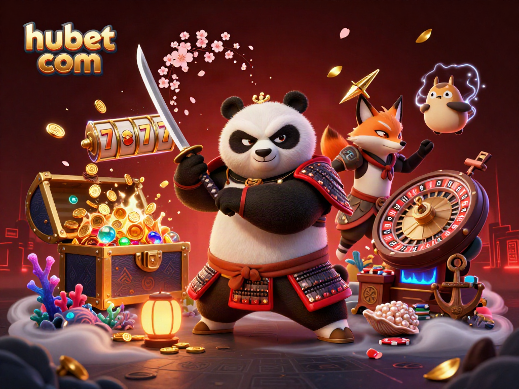 Experience thrilling action with hubet com's dynamic casino scene featuring bold characters and gaming elements.