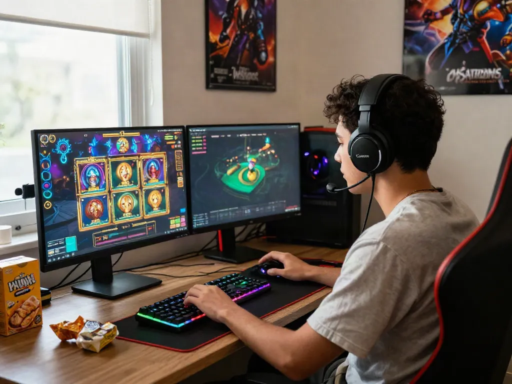 Player enjoying slot online gacor in a vibrant gaming setup, showcasing immersive gaming experience