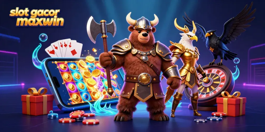 Engage with slot gacor maxwin through a vibrant illustration showcasing vivid casino elements.