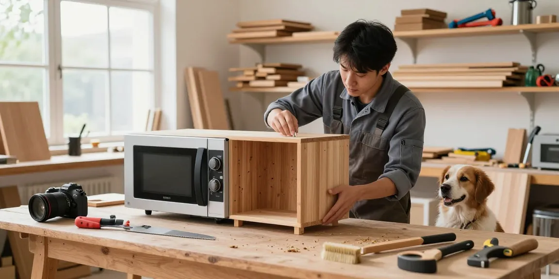 Shashel microwave equipment efficiently eliminating wood pests in a bright workshop.