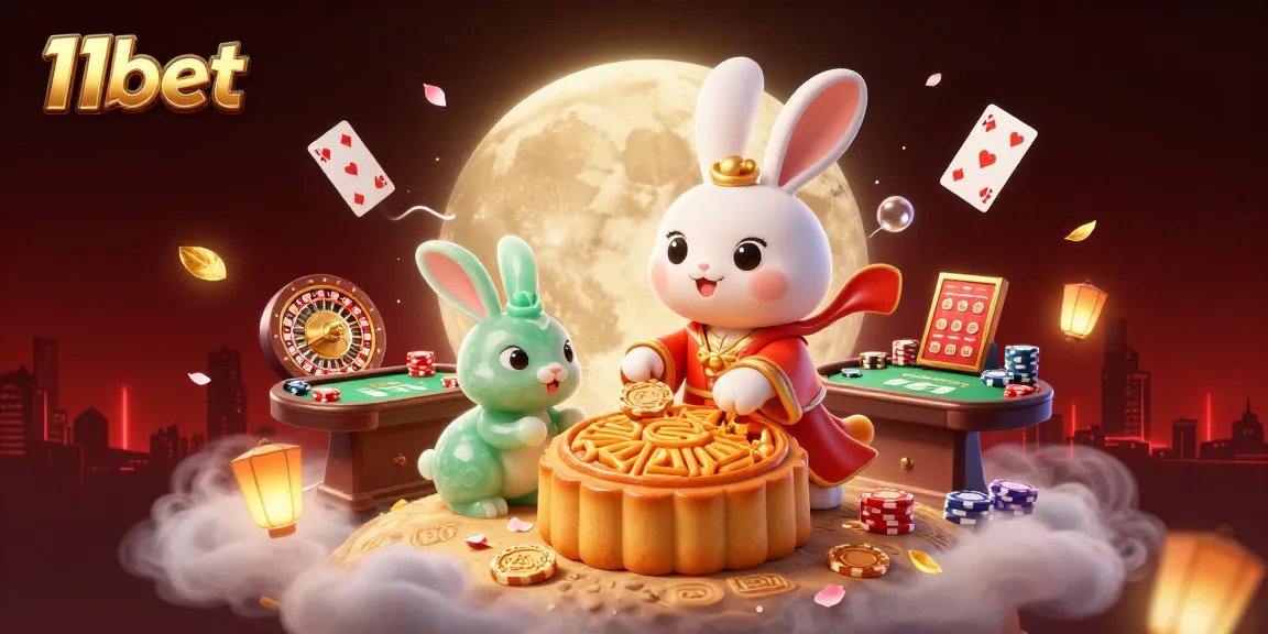 Spin to win with 11bet as the moon rabbit delivers poker chips in a vibrant casino scene