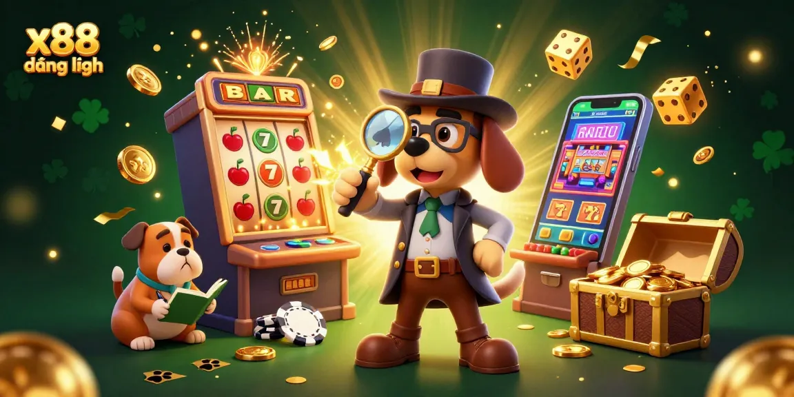 Join the action at x88 đăng nhập with a detective and his bulldog in a vibrant casino scene