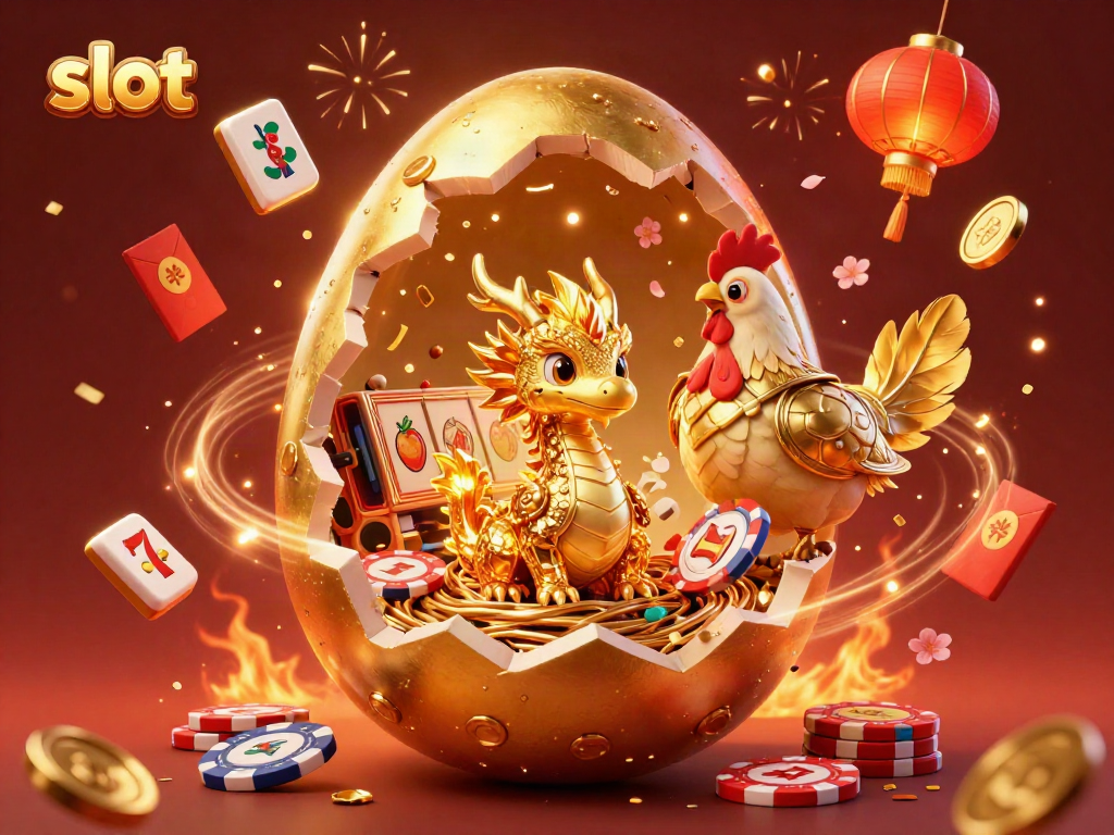 Experience thrilling slot gaming with a golden dragon and poker chips in a vibrant casino scene.