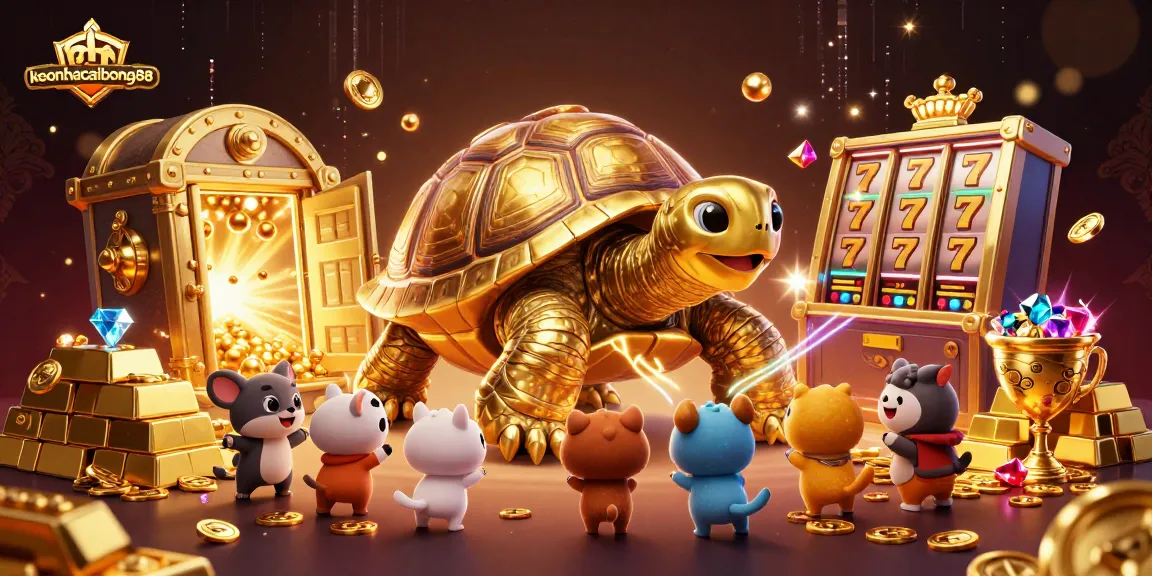 Engage with keonhacaibong88 as golden tortoise functions like a pinball machine amidst treasure.
