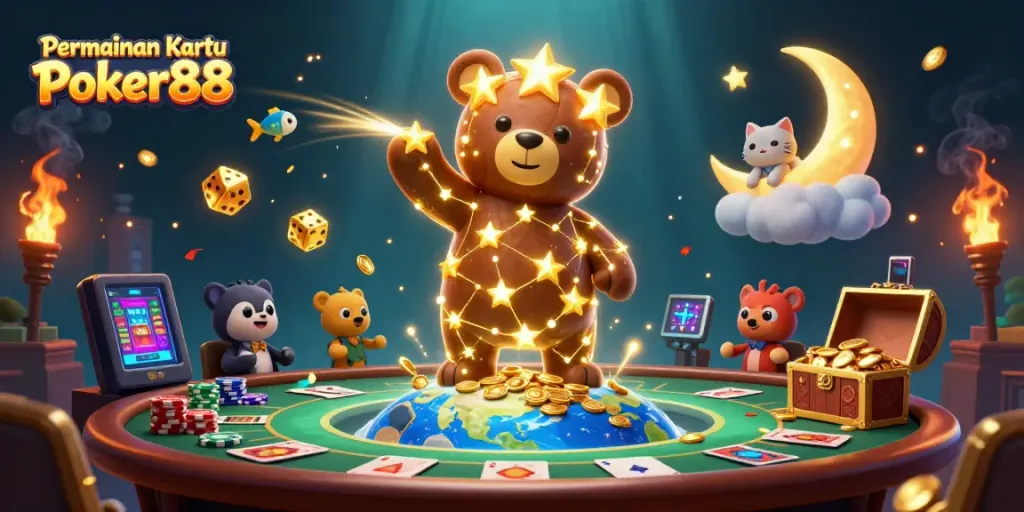 Engage in the excitement of Permainan Kartu Poker88 with stunning visuals of a poker scene.