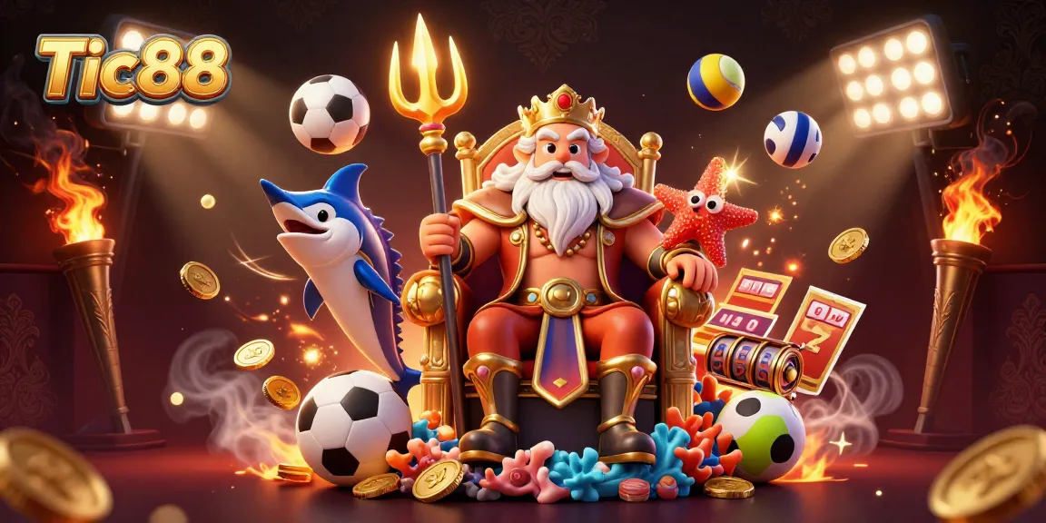 Tic88 enthralls with vibrant 3D imagery showcasing Neptune, sports elements, and casino excitement.