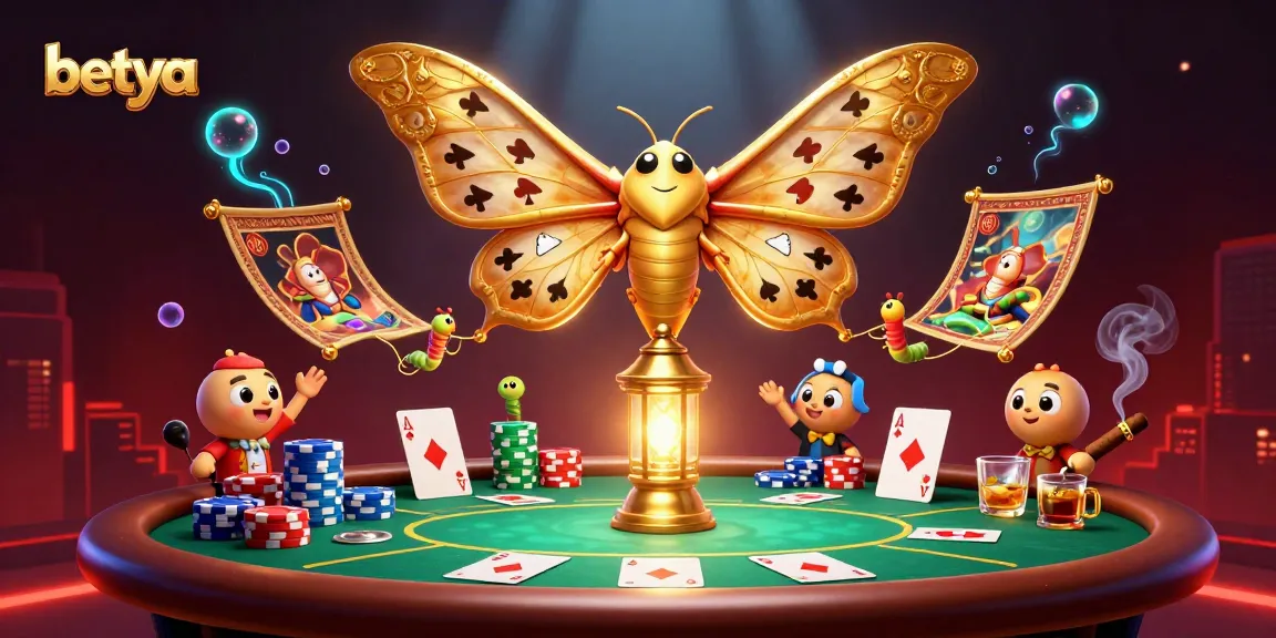 Play poker with betya's vibrant 3D illustration featuring lively casino elements and characters.