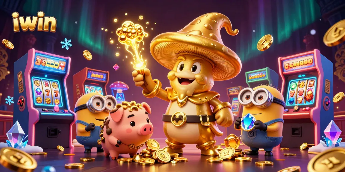 Spin the reels with iwin's magical golden wizard in a vibrant casino adventure.